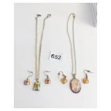 NECKLACE EARRINGS SETS AMBER COLOR GLASS EARRINGS