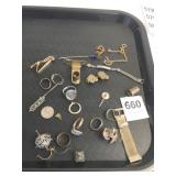 OLD JEWELRY MISCELLANEOUS RINGS TIE BAR STICK PIN