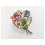 PAINTED GOLD TONE FLOWER PIN MADE IN USA