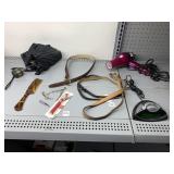 LEATHER BELTS, CROSS BODY STRAP, COMB, MASCARA,