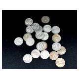 22 SILVER DIMES: 4 BARBER, 14 MERCURY AND