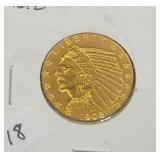 1908 INDIAN HEAD $5 GOLD COIN