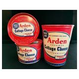3 ARDEN COTTAGE CHEESE CONTAINERS W/METAL LIDS