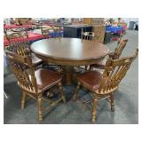 OAK PEDISTAL DINING TABLE W/8 CHAIRS & 2 SLEEVES