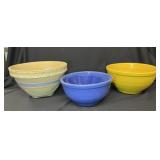 4 CROCK MIXING BOWLS - SOME CRACKS AND CHIPS