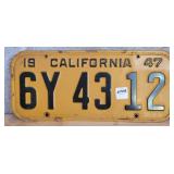 1947 CALIFORNIA LICENSE PLATE