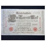 1910 GERMANY 1,000 MARKS "RED SERIAL NUMBERS"