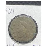 1834 LARGE CENT-LARGE 8 AND STARS