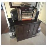 CABINET WITH CROSLEY STERO SYSTEM AND RECORDS