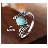 TURQUOISE COLOR FEATHER RING SIZE 6