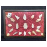 22 ARROWHEADS IN DISPLAY CASE-12" X 8ï¿½