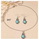 TURQUOISE COLOR NECKLACE AND EARRINGS