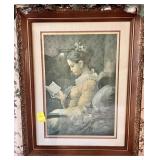 ART GIRL READING, WOOD FRAME