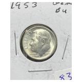 1953 ROOSEVELT SILVER DIME - GEM BU