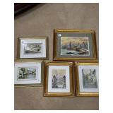 5 PIECE FRAMED ARTWORK, DUCKLINGS SIGNES S C SABLI