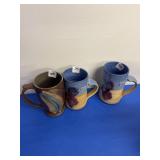 3 POTTERY MUGS 5INCH SIGNED MCKEE