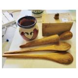 BUTTER MOLD, WOODEN SPOONS, ETC