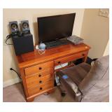 WOOD DESK WITH LENOVO TOWER COMPUTER,