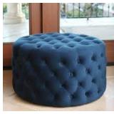 2 ABBYSON VELVET OTTOMANS - BLUE IN COLOR -