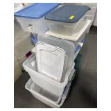 12 PLASTIC TOTES W/LIDS