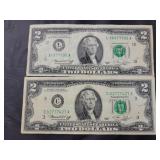 (2) 1976 BICENTENNIAL $2 BILLS