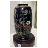 MEDIUM CLOISONNE VASE W/WOOD