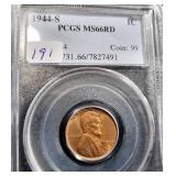 1944-S LINCOLN CENT - PCGS GRADED: MS66RD