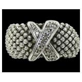 Sterling silver flexible mesh ring with diamond