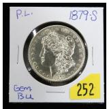 1879-S Morgan dollar, gem BU, P-L
