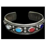 Sterling silver Mexican cuff bracelet with bezel
