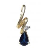 10K Yellow gold pear cut blue sapphire pendant