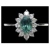 14K White gold oval cut blue green spinel ring