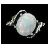Sterling silver cabochon lab fire opal ring in