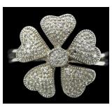 Sterling silver flower design diamond ring,