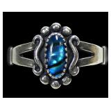 Sterling silver split shank blue paua ring, new,