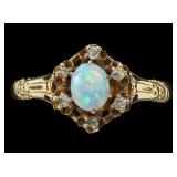 10K Rose gold vintage cabochon opal ring with