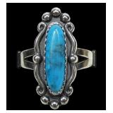 Sterling silver dentil set turquoise ring, size 5