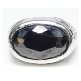 Sterling silver bezel set faceted gemstone ring,