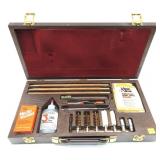 KleenBore gun cleaning kit in wooden case