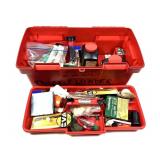 Range box with assorted muzzle loading tools,