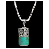 .950 Silver South American green stone pendant