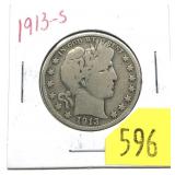 1913-S Barber half dollar