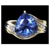 10K Yellow gold trillion cut tanzanite ring with