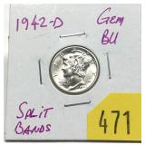 1942-D Mercury dime, Unc.