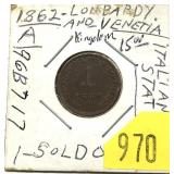 1862 Lombardy 1 soldo