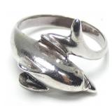 Sterling silver figural dolphin wrap ring, new,