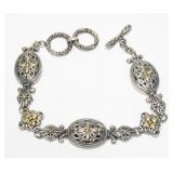 Sterling silver 8" ornate toggle clasp bracelet