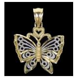 10K Yellow and white gold butterfly pendant,