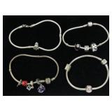 Lot of four Pandora bracelets: 7.5", 2- 8", 9"