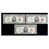 x3- $5 red seal notes series of 1963 -x3 notes -